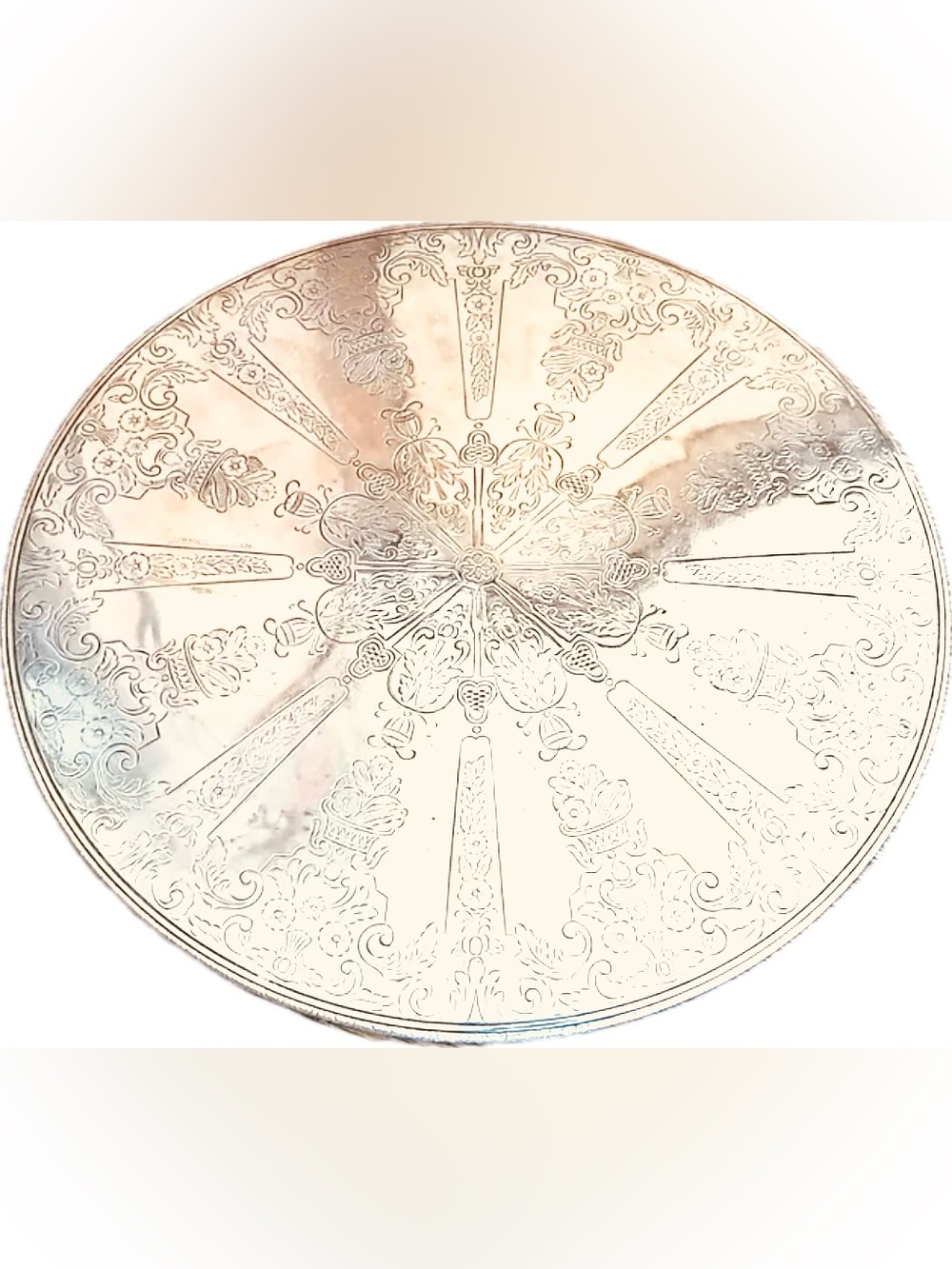 Vintage Sweden Engraved Round Silver Plated Serving Tray Trivet Swedish Signed